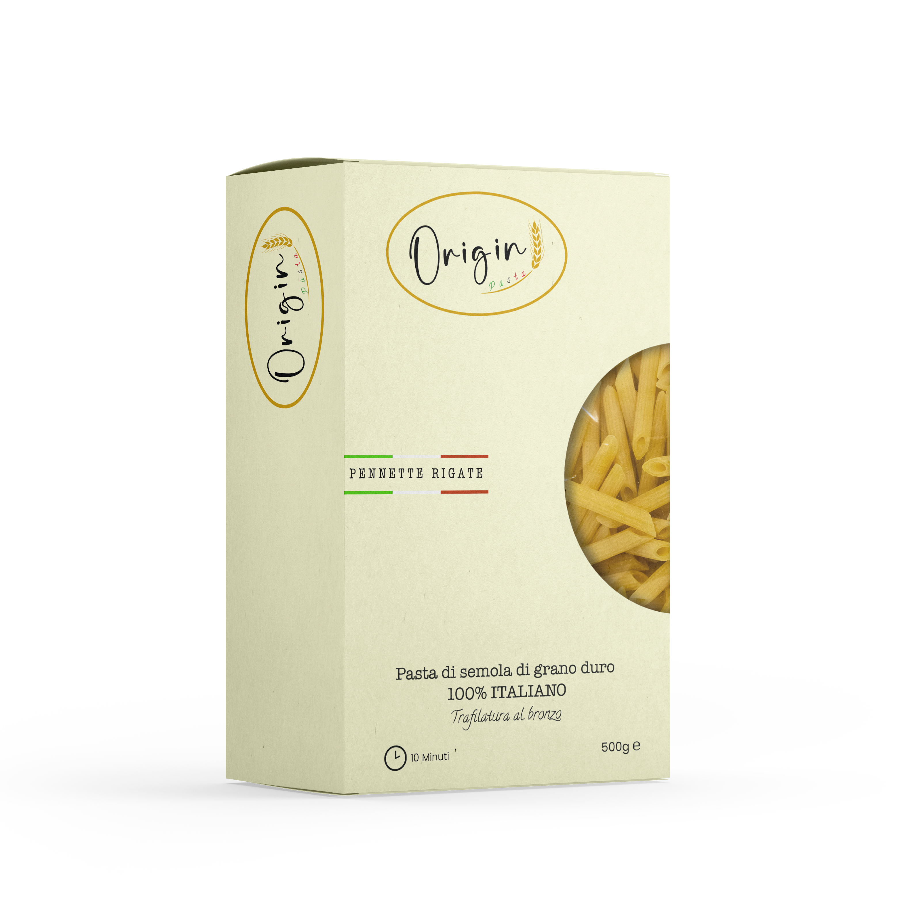 Immagine della confezione delle pentente rigate di Origin pasta