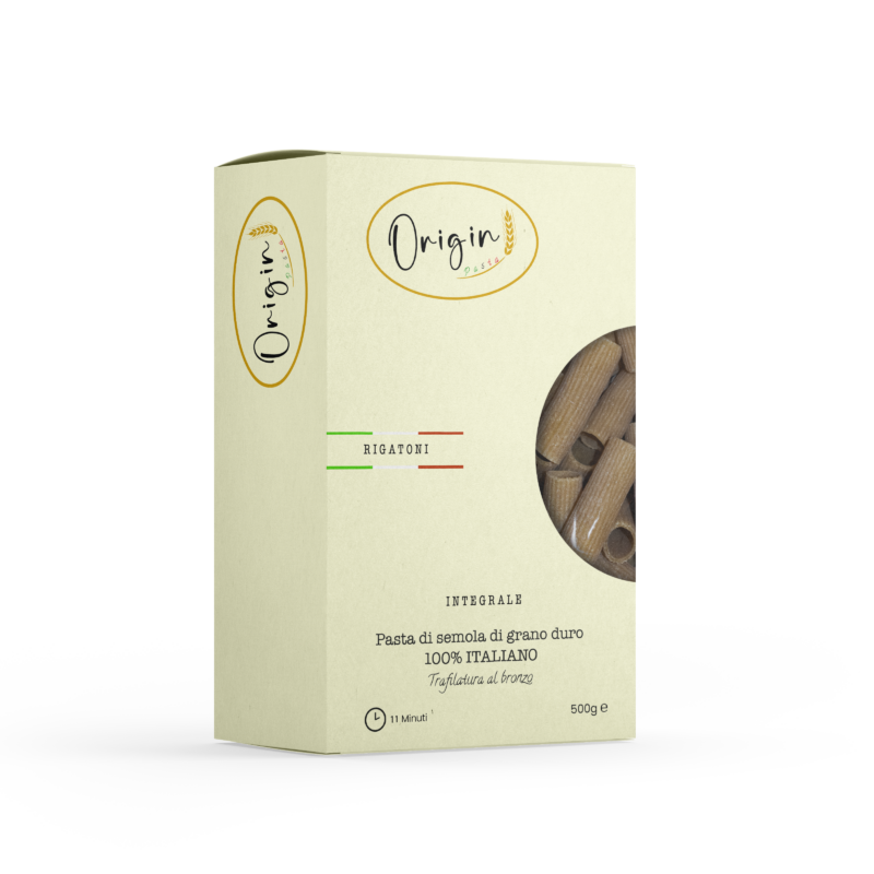 Immagine della confezione dei Rigatoni integrali di Origin pasta