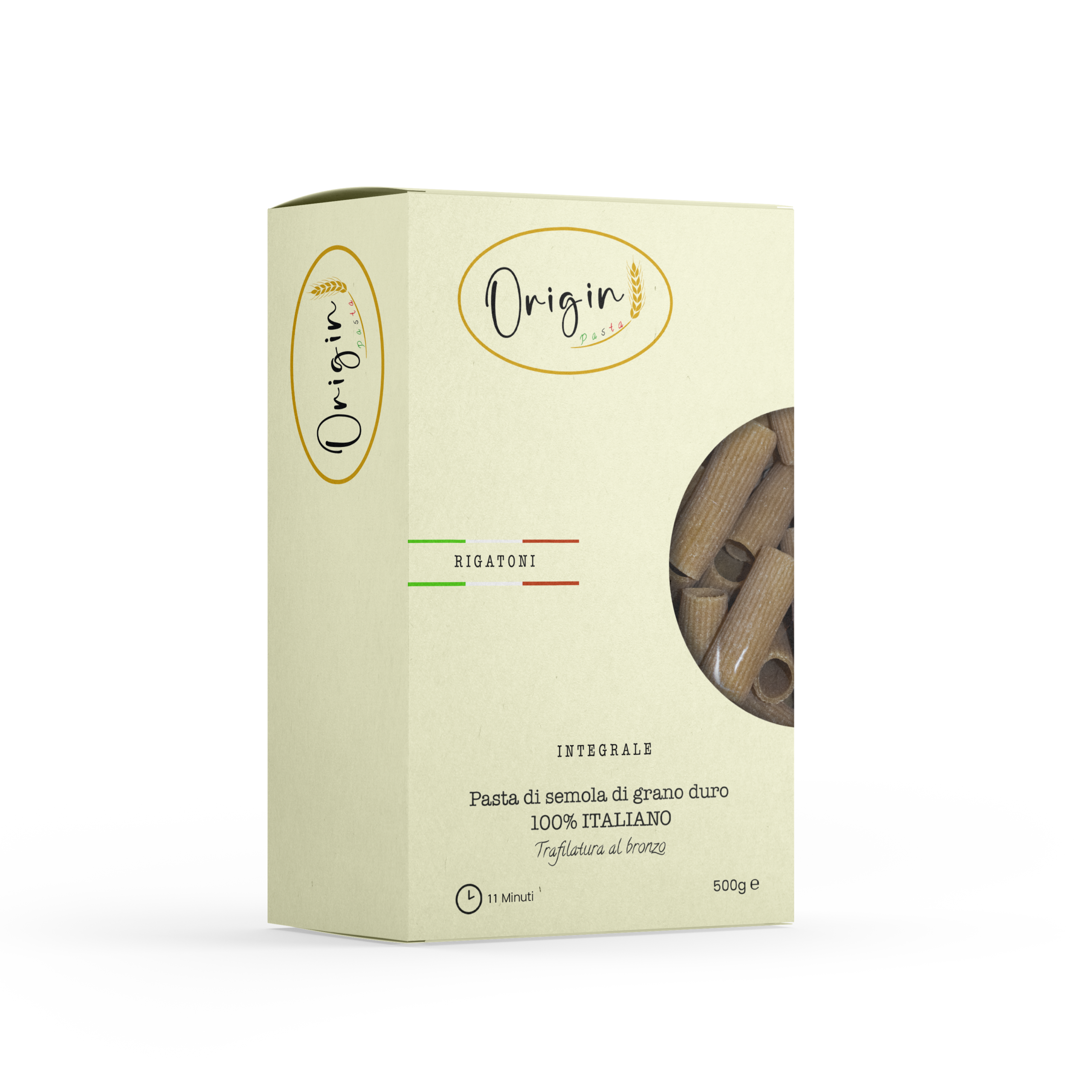 Immagine della confezione dei Rigatoni integrali di Origin pasta